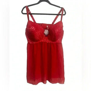 CACIQUE Plus Size Teddy Underwire Red Lace Nightie Babydoll Lingerie 44DDD NWT